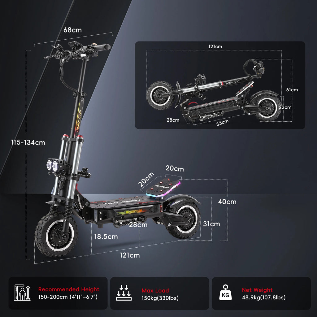 Neuer HALO KNIGHT T107Pro Smart E-Scooter für Erwachsene, großes Display, 60V 38.4Ah Akku, 3000W Dualmotor, 95KM/H Leistungsstarker Elektroroller