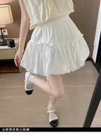 Süße Schleifen Plissierte Flauschige Röcke für Damen Sommer Koreanischer Stil Elastische Taille Laternenrock Damen Lockerer Weißer A-Linien Minirock