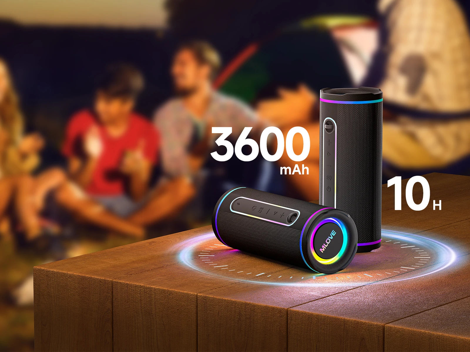 MLOVE E80 Tragbarer Bluetooth-Lautsprecher – Leistungsstarker Dual-Sound, farbenfrohe RGB-Beleuchtung, vollständig wasserdicht (IPX7), TWS-fähig