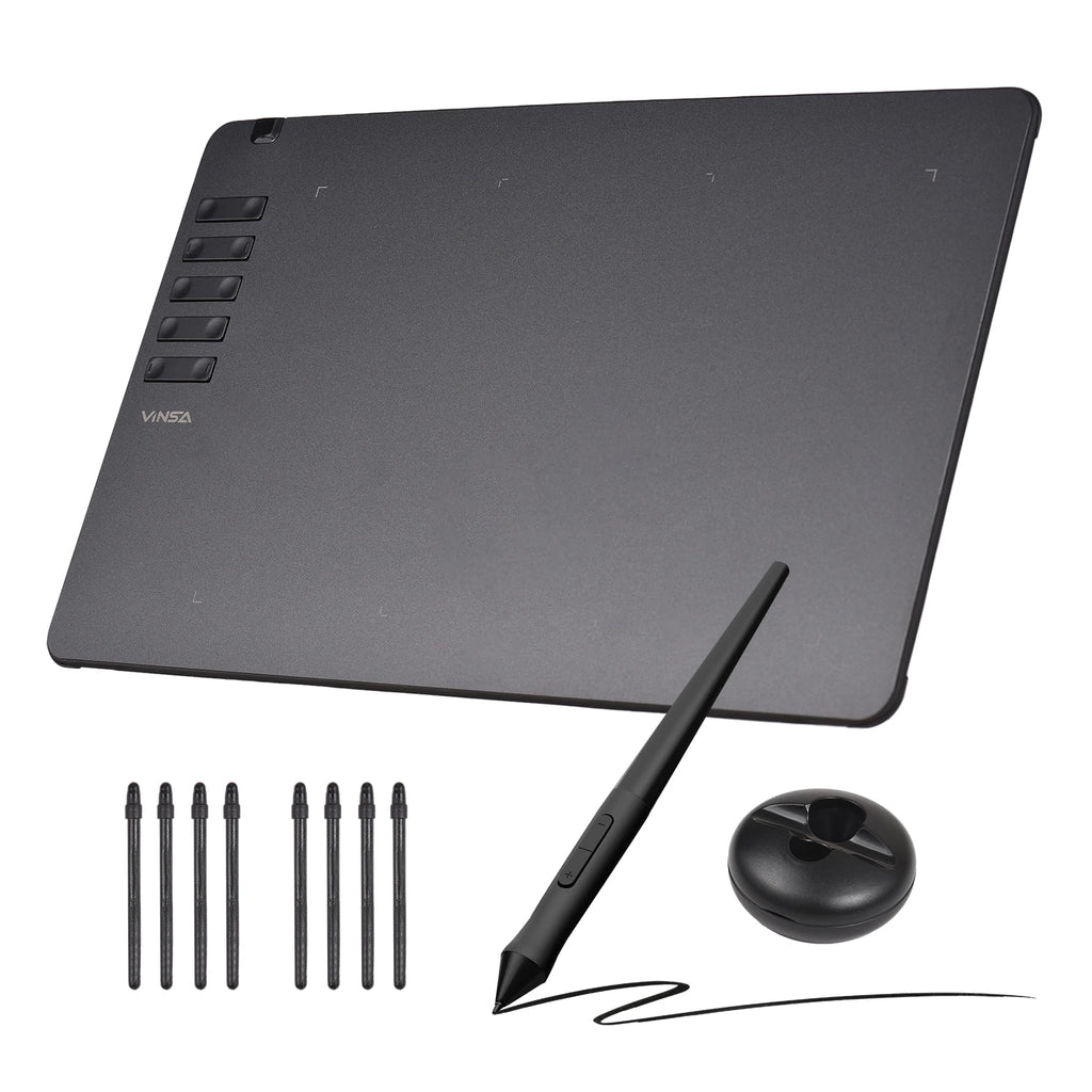VINSA T1161 Graphics Drawing Tablet Ultra-thin Art Creation Sketch with Battery-free Stylus 8 Pen Nibs 8192 Levels Pressure