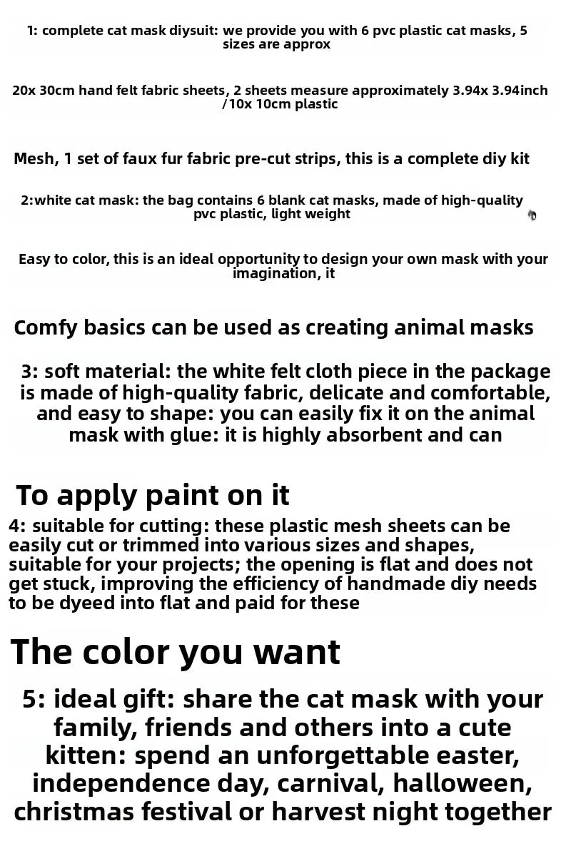 Grenzüberschreitender heiß begehrter Neuer grauhaariger stummer weißer Kater-Set Plüsch klebrige PVC handbemalte DIY Maske