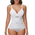 Cross Waist Tummy Control Body Shaping Bodysuit für Damen Ganzkörperkontrolle V-Ausschnitt Mesh Atmungsaktiver Slip Unterwäsche Po-Former
