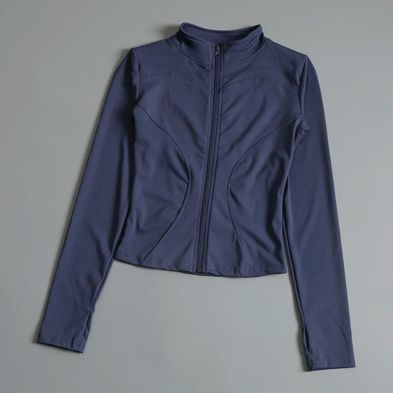 Slim Fit Sportjacke Stehkragen Reißverschlussmantel Sport Fitness Yoga Kleidung Plus Samtjacke Schlankheits-Schnelltrocknender Anzug