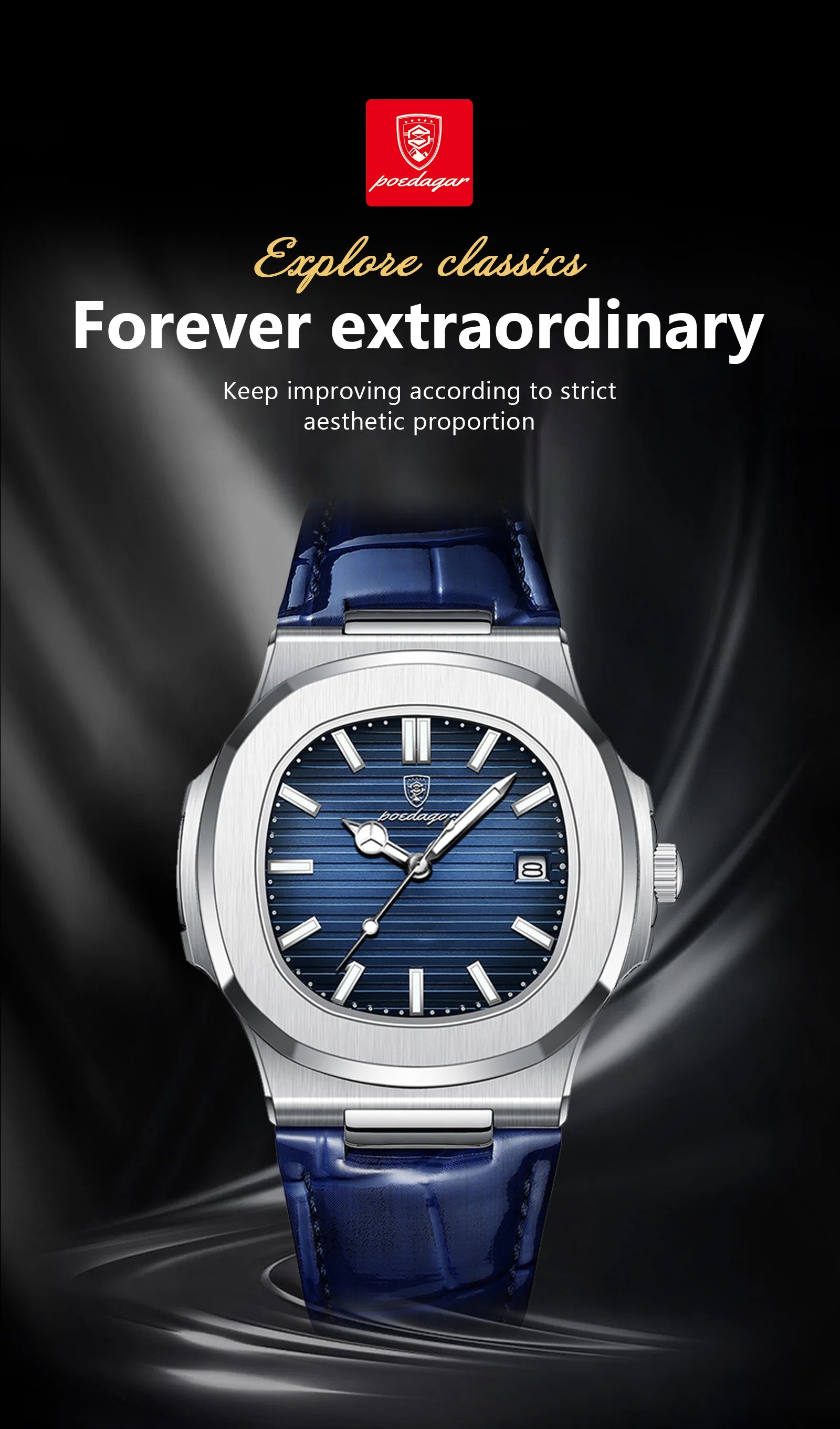 POEDAGAR Top Luxus Quadratische Herrenuhr Datum Wasserdicht Leuchtend Herren Armbanduhr Hochwertige Leder Herren Quarzuhren+Box Reloj