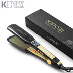 KIPOZI Professioneller Titan-Glätteisen mit digitalem LCD-Display, Dualspannung, sofortige Aufheizfunktion, Lockenstab