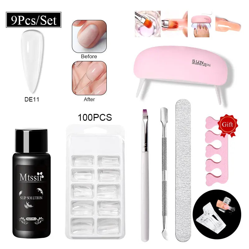 24-teiliges Set 20ml Poly Nail Extension Gel Kit Mini-UV-Lampe Versiegelung mit Basislack Überlack Professionelles Poly-UV-Nagelgel-Kit Starter-Kit