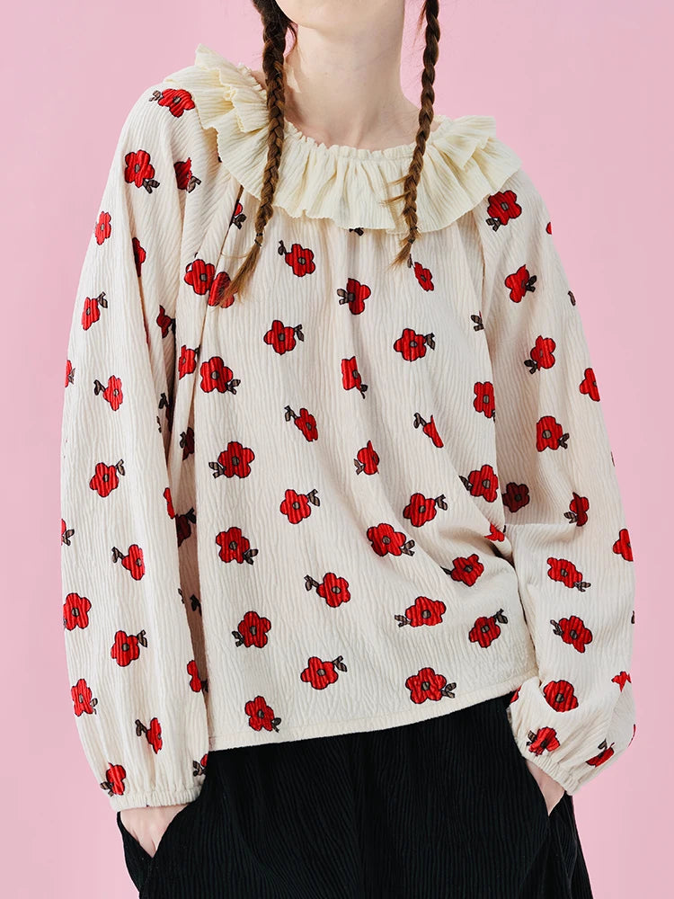 IMAKOKONI Original Design Langarm-Hoodie-T-Shirt mit Blumenkragen für den Sommer Damen 244968 Hauptbild