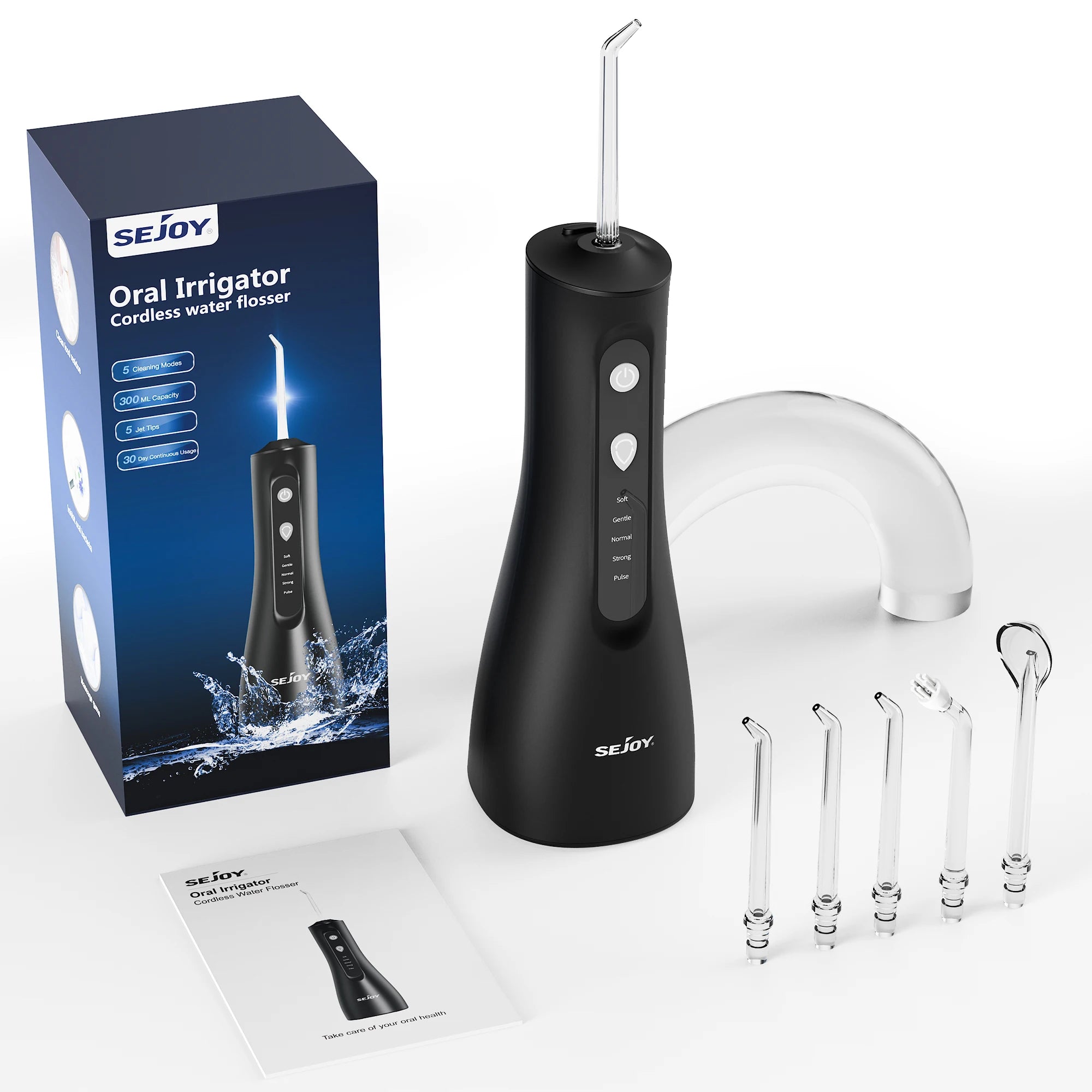 Sejoy Elektrische Wasserflosser Munddusche Wiederaufladbar Tragbar Dental 5 Modi Wassertank Zähne 300ML Wasserdichter Reiniger
