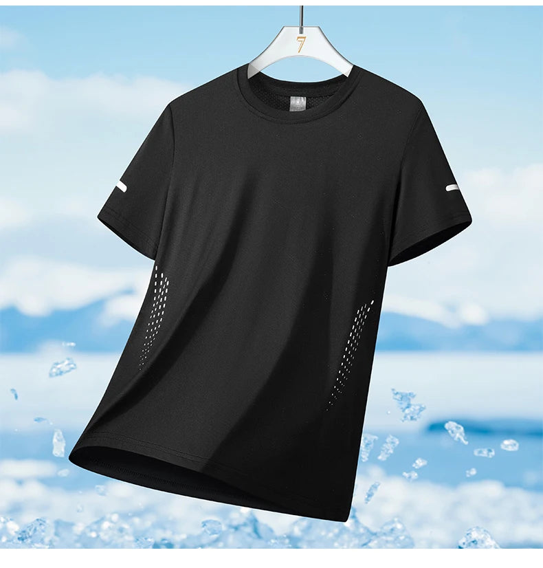 CHRLCK Herren Wander-Schnelltrocknungs-T-Shirts Atmungsaktive Lauf- und Angel-T-Shirts Weiche Elastizität Outdoor-Sport-Kurzarmshirt Sommer