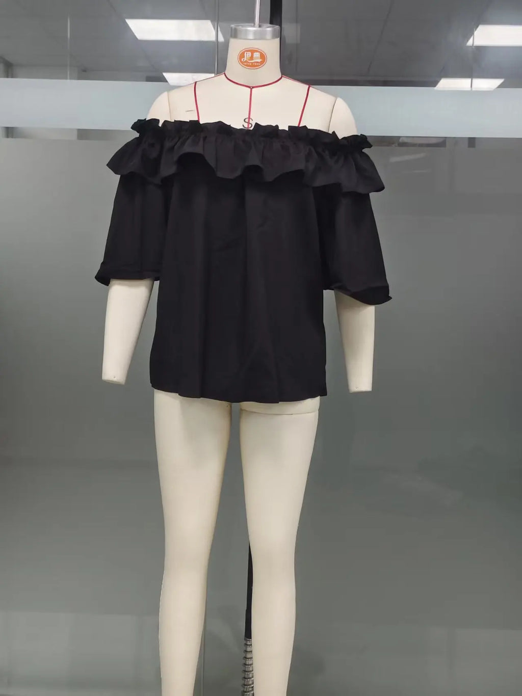 Mode Rüschen Sexy One Shoulder Damen Kurzarmshirt Sommer Neu Lässige Weite Oberteile Weibliche Elegante Vielseitige Bürobluse