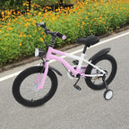 16 Zoll Kinderfahrrad Carbonstahl Mountainbike mit Stützrädern & LED-Licht für 5-8 Jahre, Höhenverstellbar, 60kg