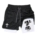 Herren-2-in-1-Lauf-Workout-Shorts mit Druck, Christian Gym Athletic Performance Shorts mit Handytasche und Handtuchschlaufe, Activewear