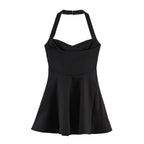 HH Sommer elegantes Neckholder-Faltenkleid einfarbig elegant kurz für Damen sexy rückenfreies ärmelloses Party-Minikleid Mujer