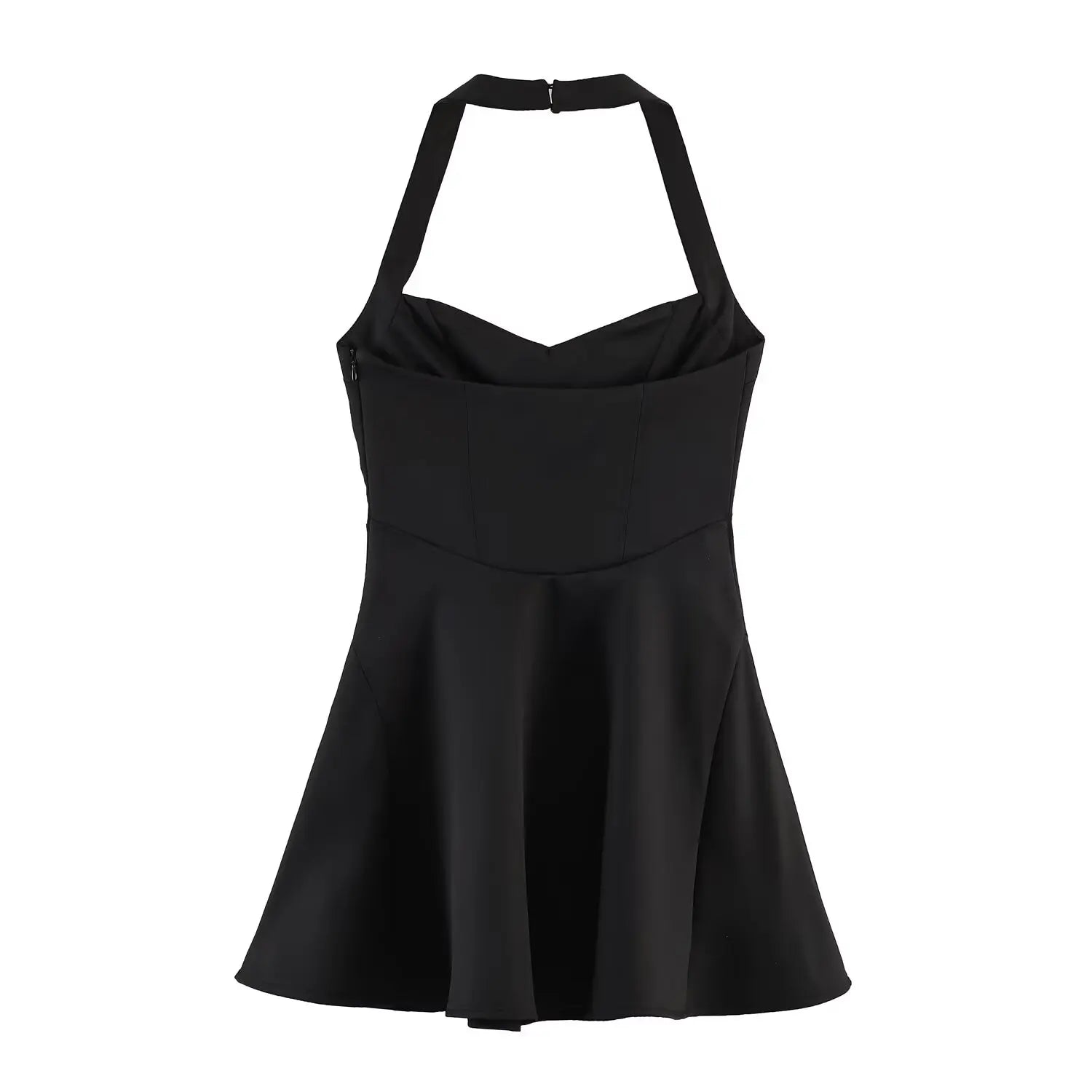 HH Sommer elegantes Neckholder-Faltenkleid einfarbig elegant kurz für Damen sexy rückenfreies ärmelloses Party-Minikleid Mujer
