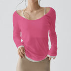 Schnelltrocknendes Langarm-Yoga-Shirt Damen Fitness Sport Top Laufshirt Gym Workout T-Shirt Weibliche Sportbekleidung
