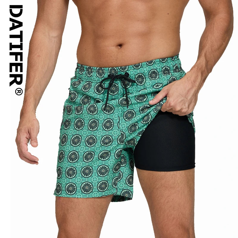 DATIFER 2026 neueste Mode Herren-Shorts Polyester Long Liner 2-in-1 Badeshorts Herren seitliche Reißverschlusstasche Strand Gym Badehose Hauptbild