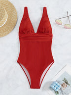 Tiefer V-Ausschnitt Einteiler Damen 2024 Push Up Bademode Weiblich Sexy Sommer Strandmode Schwimmen für Badeanzüge Micro Korean Monokini