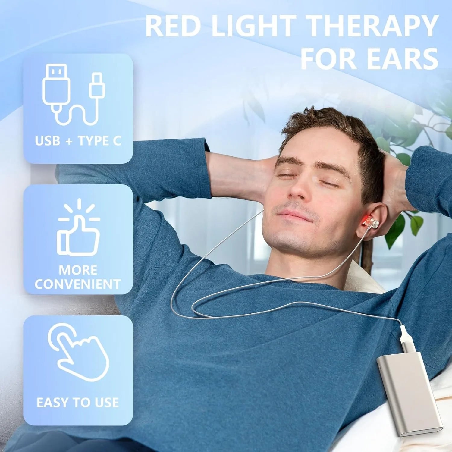 Tinnitus Infrarot Ohrstöpsel USB Typ-C 650nm Rotlicht LLLT Bestrahlung Ohrentherapiegerät für Otitis Media Taubheit Gesundheitsversorgung Zweitbild