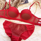Mesh-Spitzenunterwäsche Damen Sexy kleiner Busen Push-Up-Dessous für Frauen BH-Sets Rot Weiß Hochzeitsmädchen Dicke Intimates BCD