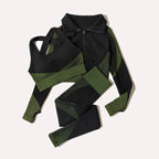 2/3tlg Damen Yoga Anzug Nahtlos Gestrickte Yogahose Leggings Kleidung Reißverschluss Langarm Crop Top Fitnesskleidung Sportbekleidung Gym Set