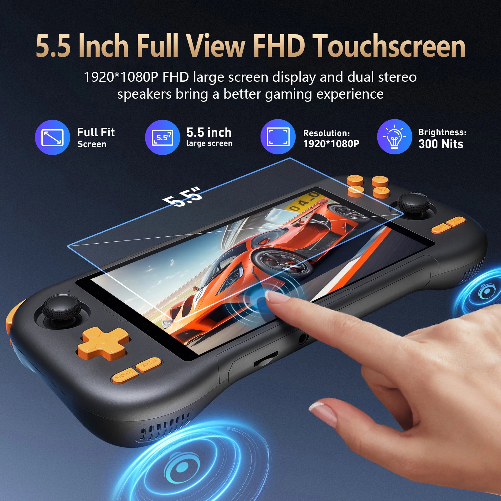 K56 Android 14 tragbare Gaming-Konsole mit 5,5-Zoll-Touchscreen und über 50 Retro-Videospiel-Emulatoren für DC/MAME/SS