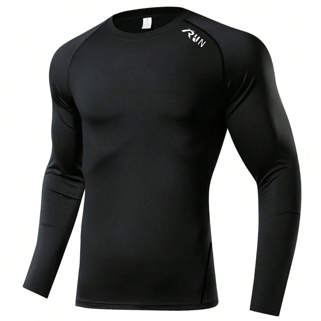 Herren Kompressions-Langarmshirt Schwarz Fitness-T-Shirt Männer Laufen Schnelltrocknend Gym-Top Sonnenschutz Sport-Baselayer