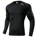 Herren Kompressions-Langarmshirt Schwarz Fitness-T-Shirt Männer Laufen Schnelltrocknend Gym-Top Sonnenschutz Sport-Baselayer