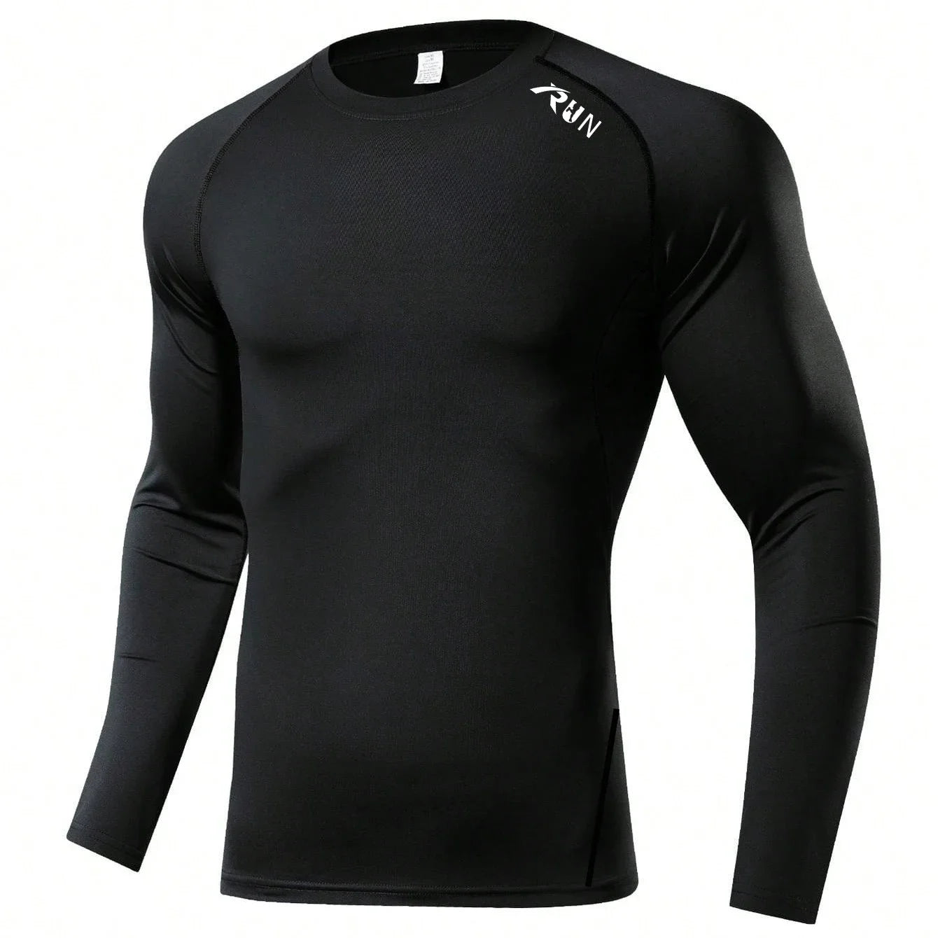 Herren Kompressions-Langarmshirt Schwarz Fitness-T-Shirt Männer Laufen Schnelltrocknend Gym-Top Sonnenschutz Sport-Baselayer