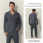Herren Pyjama Set weiter Schnitt Weiche Lyocell-Baumwollmischung Schlafanzug Atmungsaktive Homewear Gemütlicher bequemer Pyjama