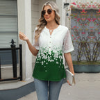 Sommerhemden Damen Spitze Patchwork Kurzarm Bluse Blumendruck Kleidung Mode Street Casual Täglich V-Ausschnitt Knopfleiste Tops 2025