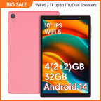 10-Zoll-Tablet, Android 14, Quad-Core-Prozessor, 4 GB RAM (2 GB + 2 GB erweiterbar), 32 GB Speicher, Wi-Fi, Dual-Kameras, 6000 mAh