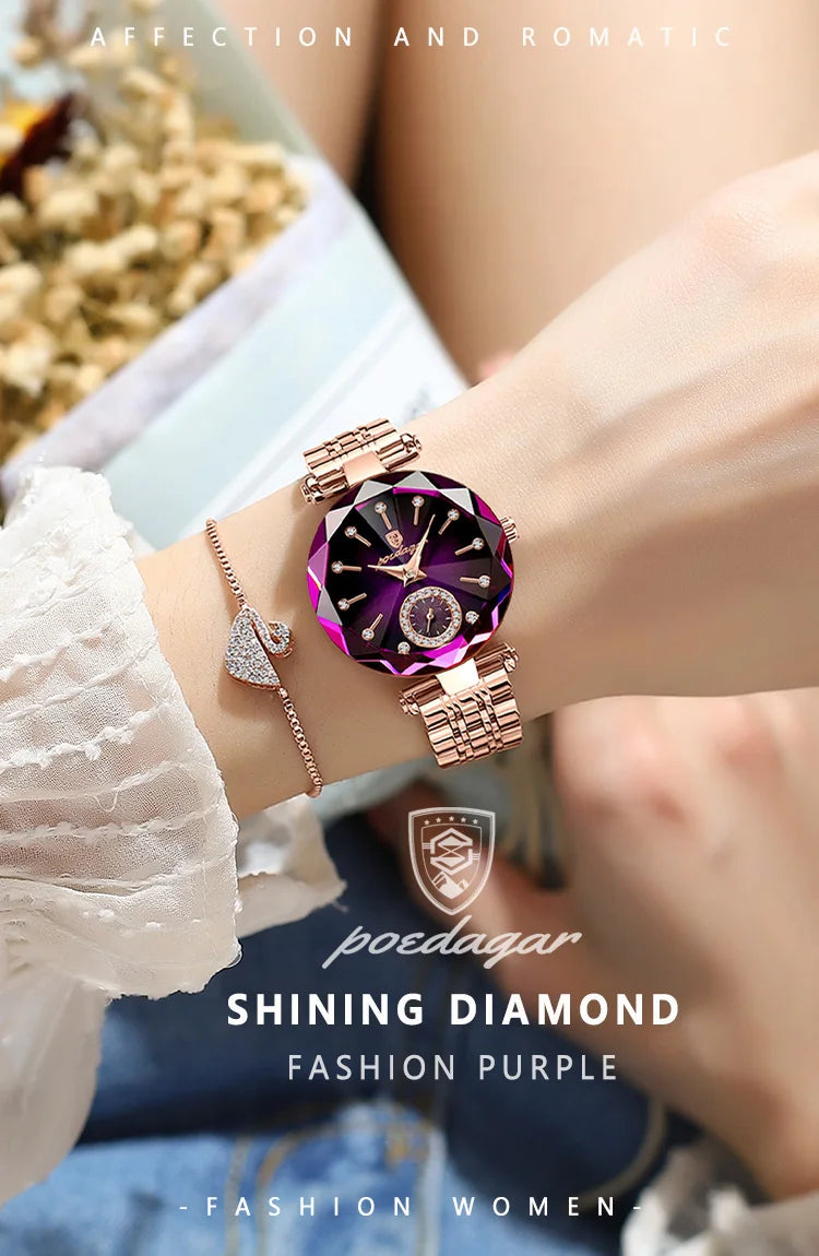 POEDAGAR Luxusuhr für Damen, wasserdicht, lässige Quarzuhr für Damen, hochwertige elegante Damenuhren, Damenuhr Reloj+Box