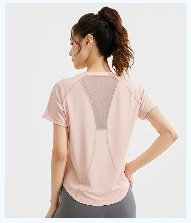 STOUREG Damen Lockeres Mesh Sport T-Shirt Schnell Trocknend Kurzarm Yoga T-Shirt Pilates Laufen Sport Fitness Kurzarm