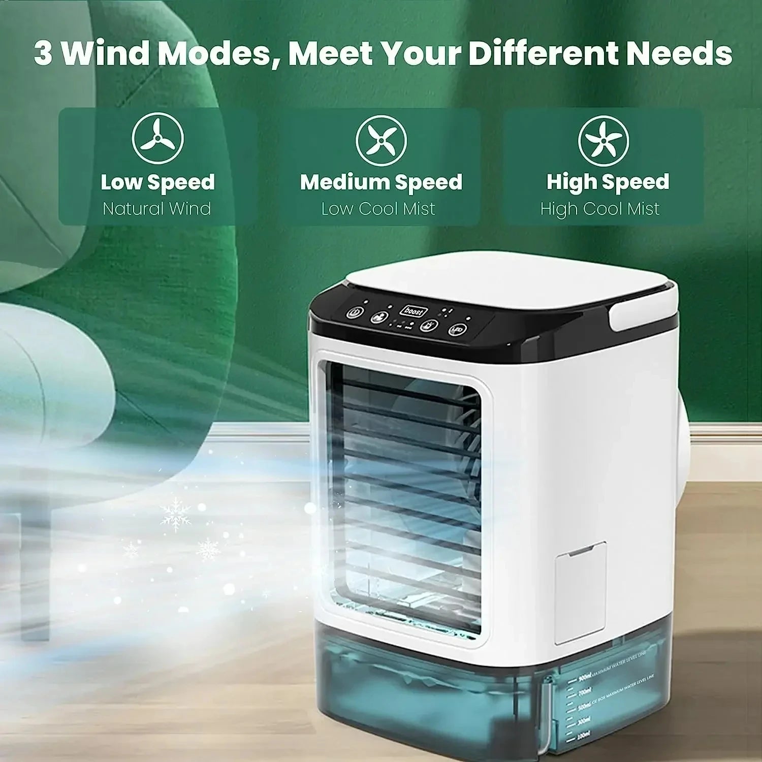 2026  Ultrasonic Mini Air Conditioner 3-Speed Portable Cooler with Colorful Light Humidifier