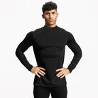Einfarbige, eng anliegende, schweißabsorbierende, elastische Shirts Fitnessstudio Bodybuilding Fitness Rollkragen-T-Shirts Herren Langarm Schnelltrocknend Herbstkleidung