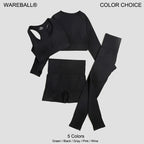 WAREBALL 2/3/4-teiliges Nahtloses Yoga-Set Sportkleidung Yoga-Anzüge für Frauen Fitness-Set Trainingsanzüge Sport-BH Gym Leggings