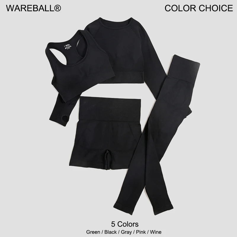 WAREBALL 2/3/4-teiliges Nahtloses Yoga-Set Sportkleidung Yoga-Anzüge für Frauen Fitness-Set Trainingsanzüge Sport-BH Gym Leggings