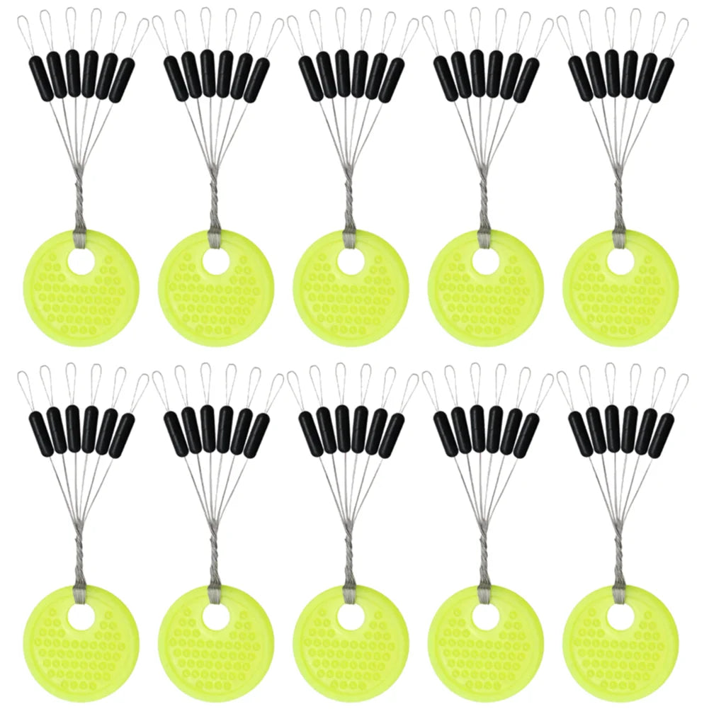 60/120PCS 10/20 Group Set Rubber Silicon Space Bean Sea Carp Fly Fishing Black Rubber Oval Stopper Fishing Float Fishing Bobber