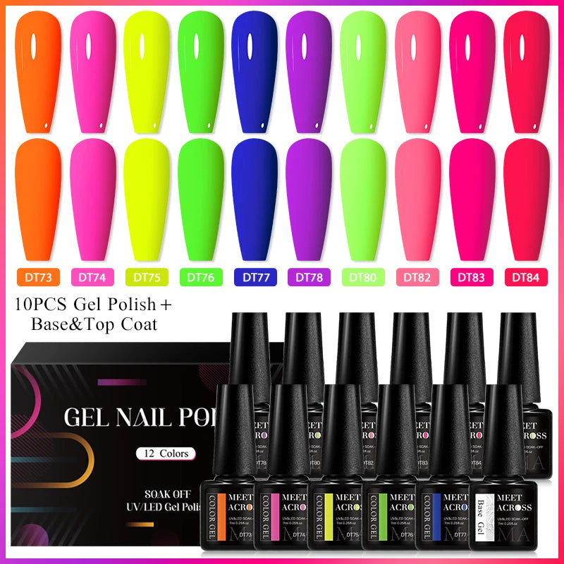 MEET ACROSS 12tlg/Set 7ml Macaron Gel Nagellack mit Box Semi-permanenter UV-Gel Soak Off Nail Art Kit Nagellack für Maniküre