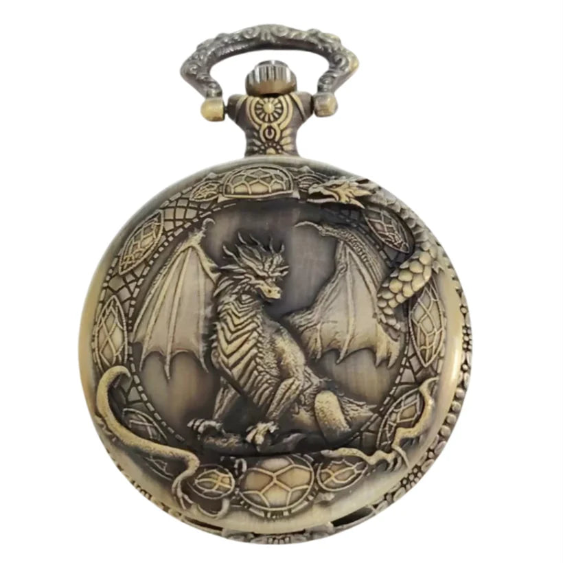 Retro Charm Neutral Handsome Fashion Dragon Carving Quartz Pocket Watch Steampunk Men's and Women's Necklace Pendant Gift