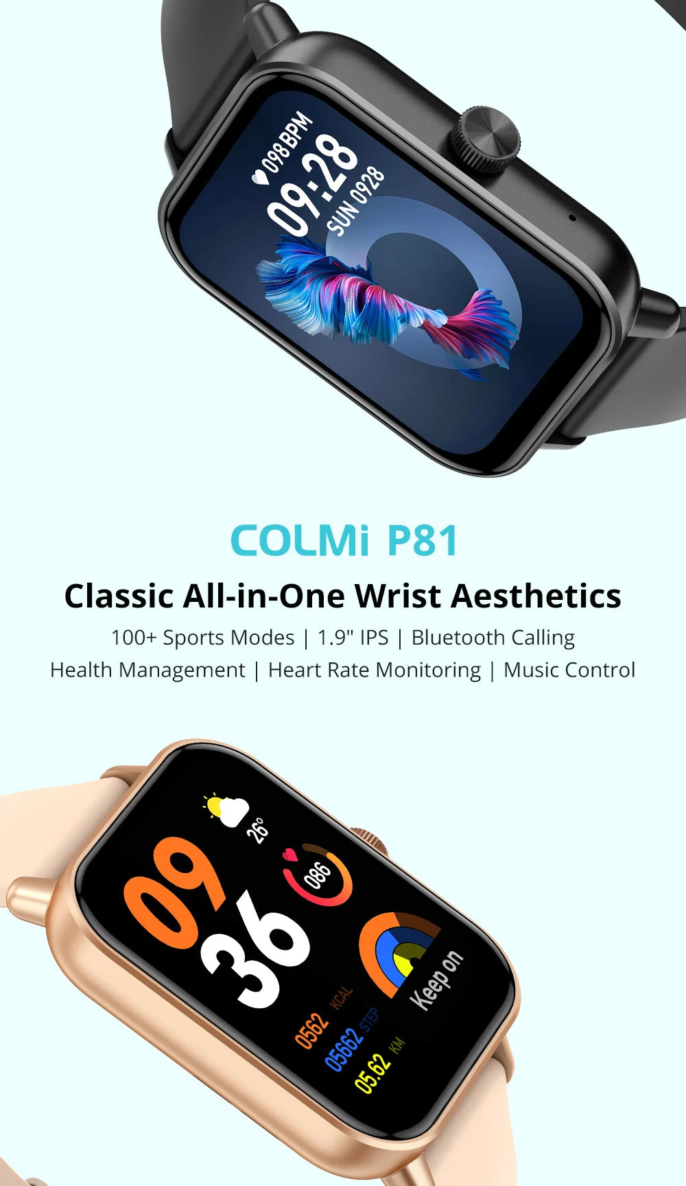 COLMI P81 Smartwatch mit Anruffunktion, Ultra 1,9 Zoll Bildschirm, 24 Std. Gesundheitsüberwachung, über 100 Sportmodi, Bluetooth Smartwatch für Herren und Damen
