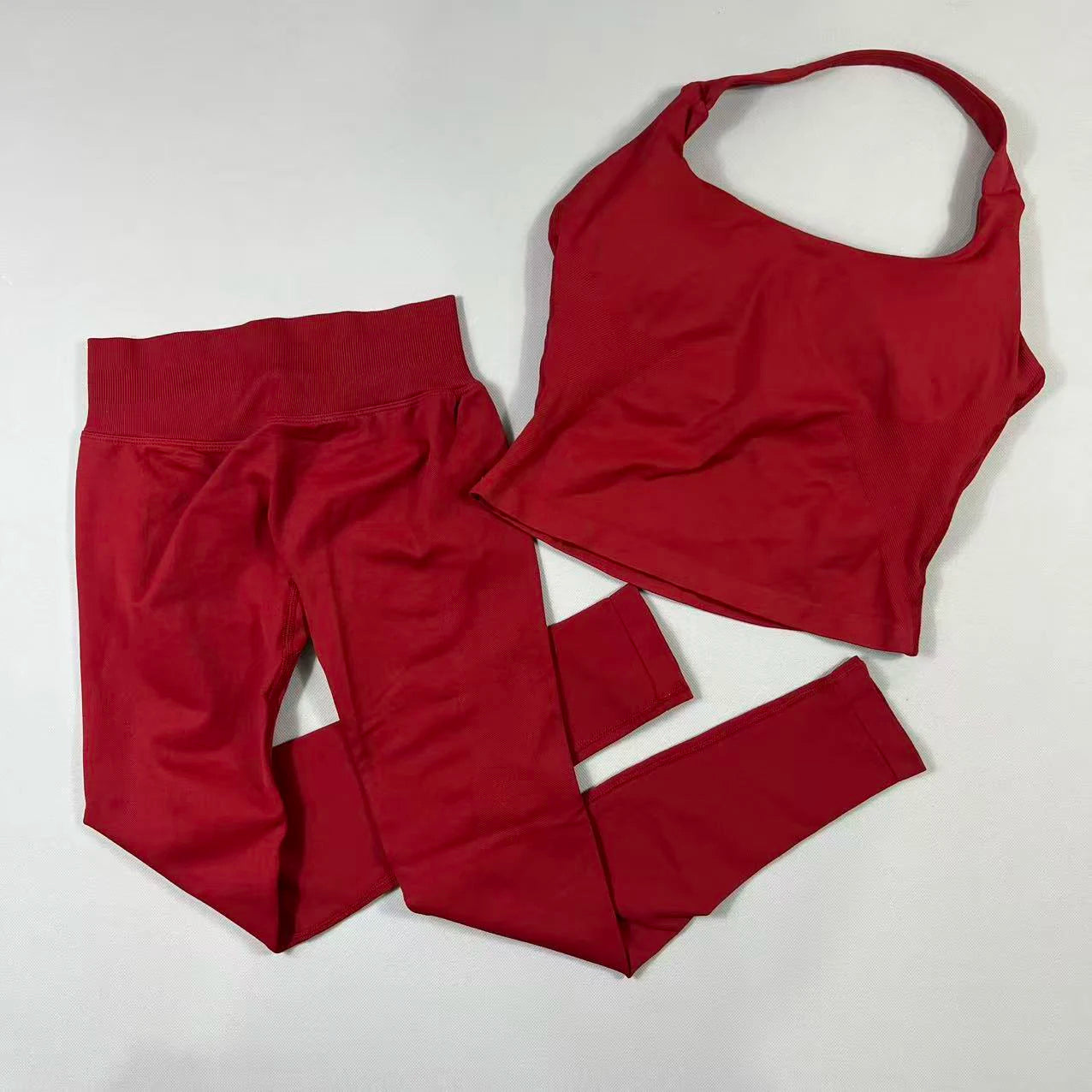 OHNE LOGO Yoga-Outfit Sport-Impact-Gym-Set Neckholder-Oberteil und Leggings-Hosen-Sets Rückenloses Neckholder-Design Hochelastische Sportbekleidung