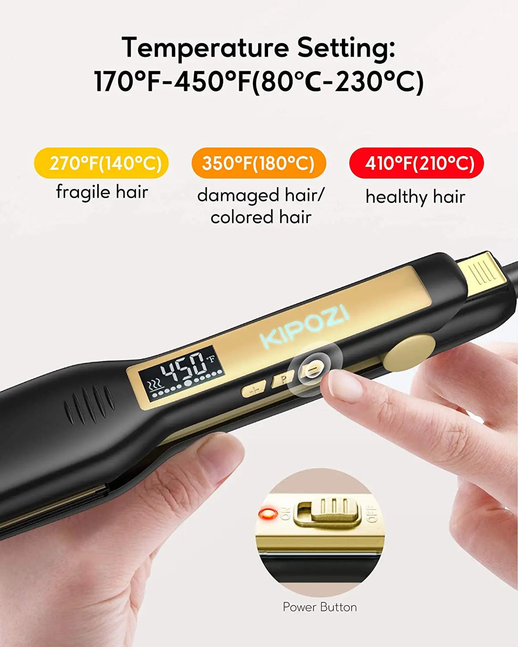 KIPOZI Professioneller Titan-Glätteisen mit digitalem LCD-Display, Dualspannung, sofortige Aufheizfunktion, Lockenstab