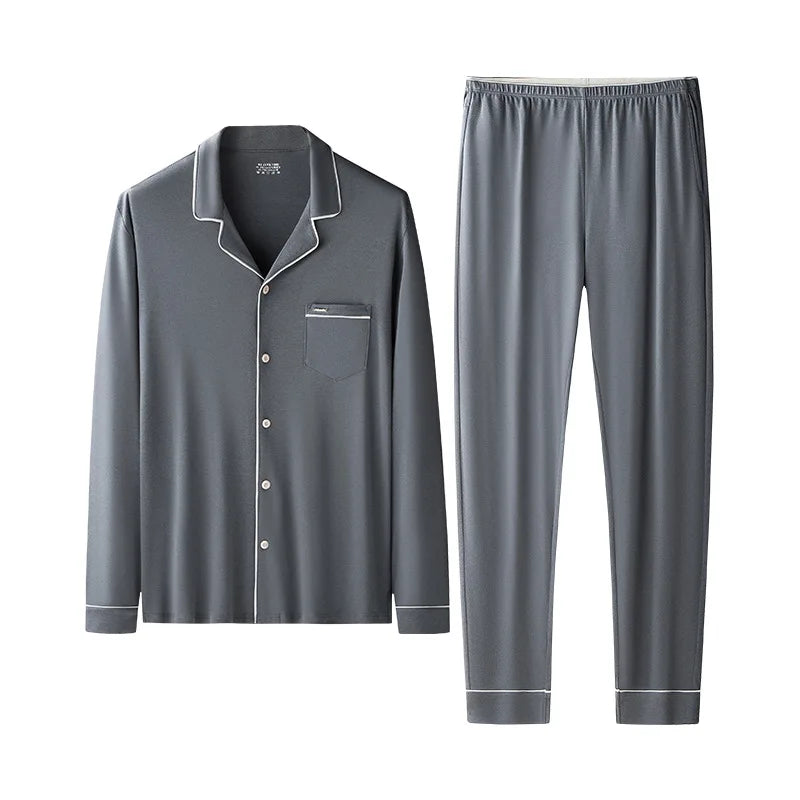 Herren Pyjama Set weiter Schnitt Weiche Lyocell-Baumwollmischung Schlafanzug Atmungsaktive Homewear Gemütlicher bequemer Pyjama