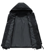 Windbreaker Herren Kapuzenjacke Reißverschluss Mantel Cargo Wasserdicht Schwarz Bomber Camping Loose Dünn Softshell Kapuzen-Wanderjacke