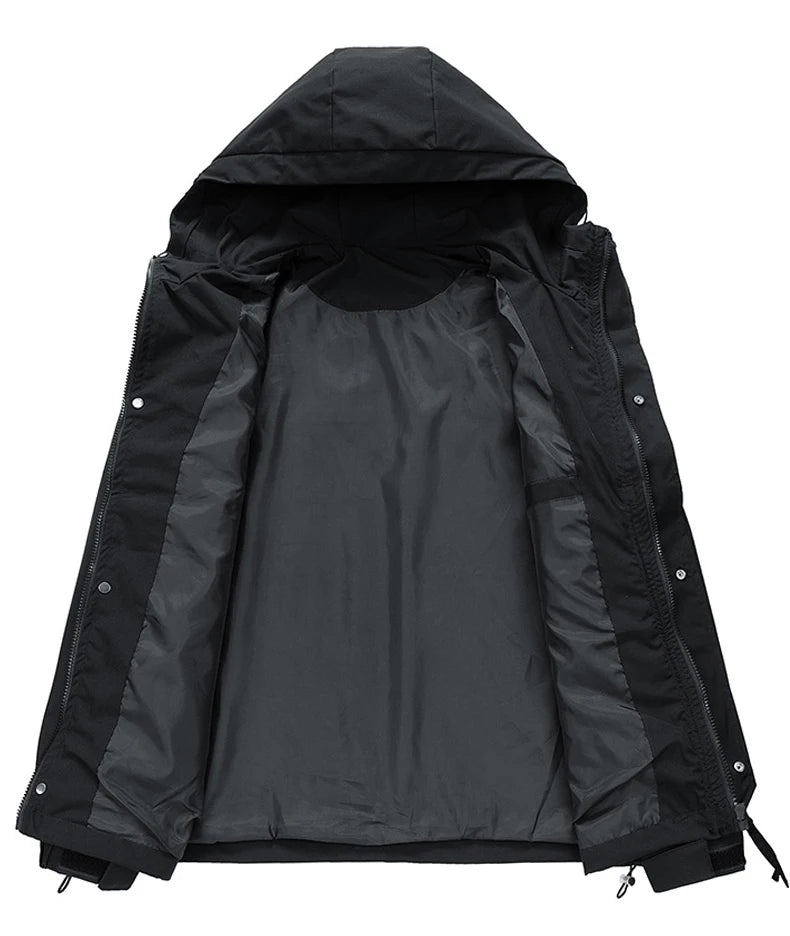 Windbreaker Herren Kapuzenjacke Reißverschluss Mantel Cargo Wasserdicht Schwarz Bomber Camping Loose Dünn Softshell Kapuzen-Wanderjacke