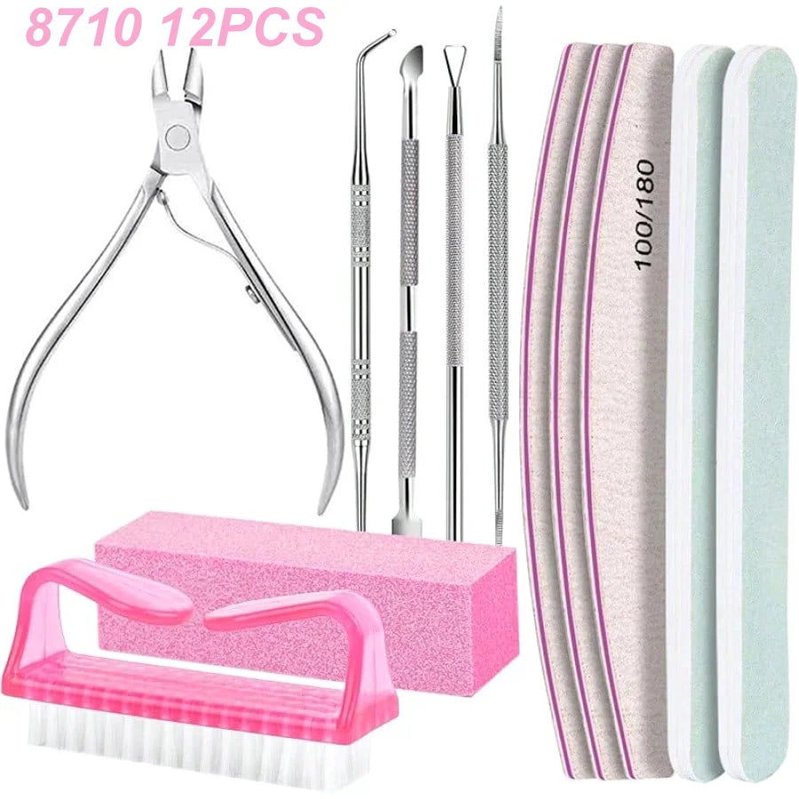 12 Stück/Charge Nagelkunst 100/180 Körnung Professionelle Feilen Puffer Schwamm Block Bürste Nagelschere Set mit Nagelhautzange Schiebern