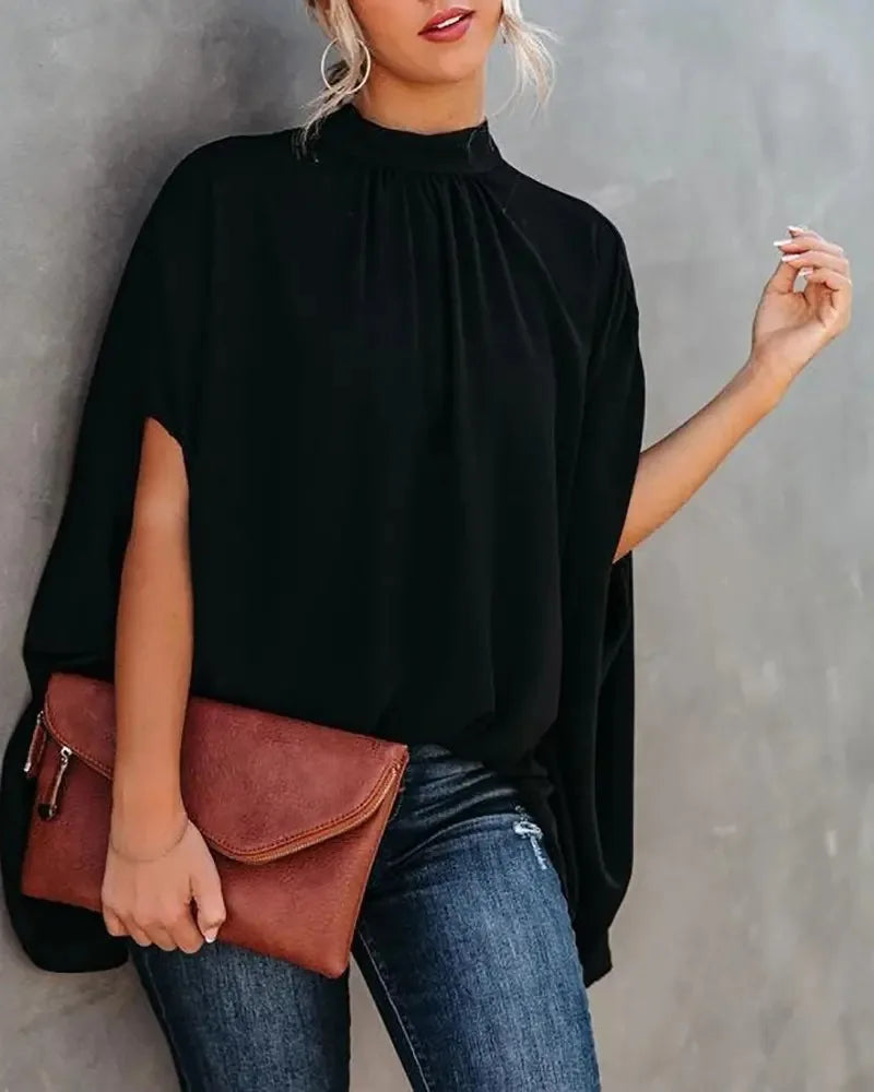 Lässige weite Damenbluse Mode Fledermausärmel Print Rundhals Shirts Top Frühling Sommer Büro Damen Blusen Elegante Oberteile 2024