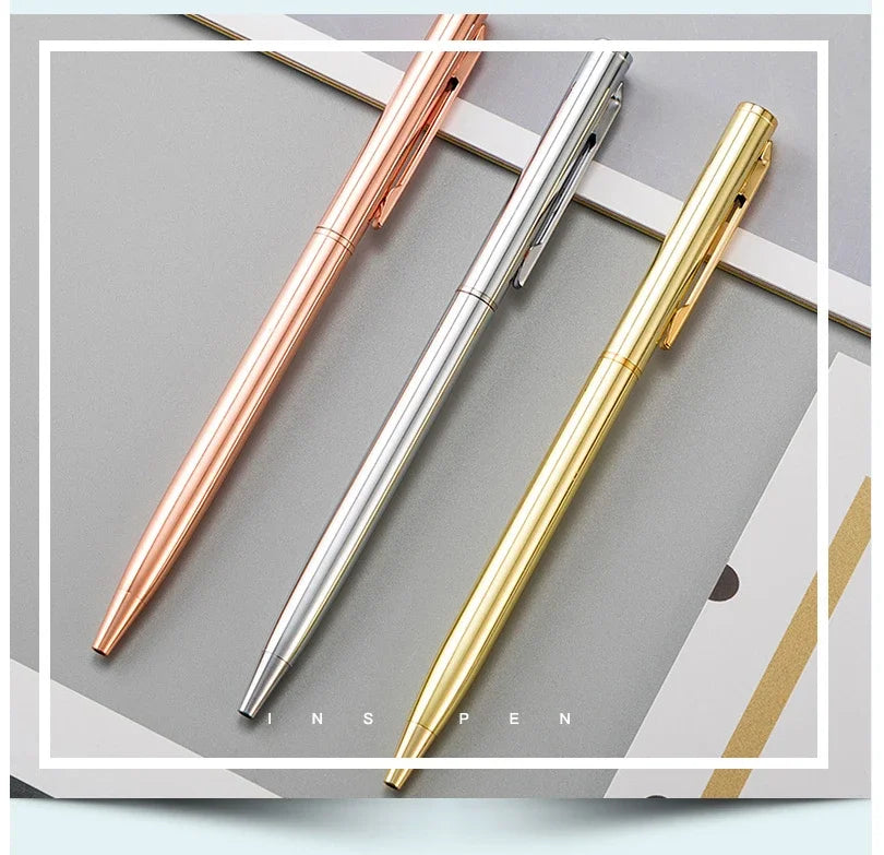 20-200 Stifte Neu Schlanke Metall-Kugelschreiber Roségold Benutzerdefiniertes Logo Werbung Schriftzug Gravierter Name Schul-Bürobedarf Geschenke