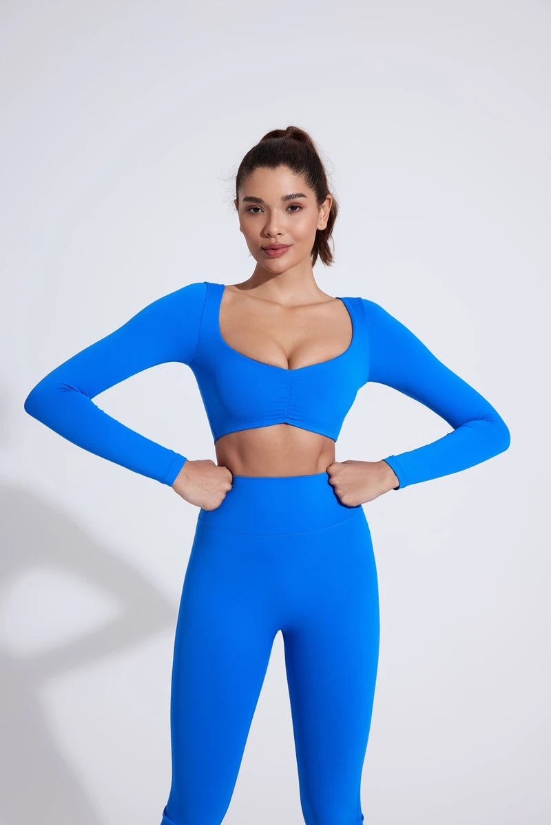 QINACTIVE Damen Yoga Shirts Crop Top Langarmshirts für Damen Yoga Sport Fitness Gym Kleidung Workout Tops